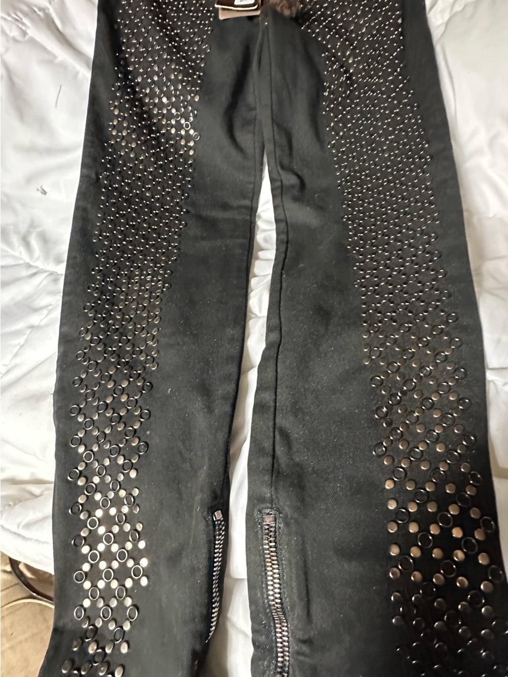 Roberto Cavalli Black Studded Skinny Pants with Silver Accents